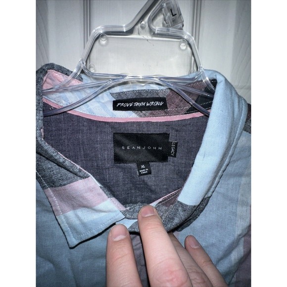 Sean John Shirt Mens Extra Large Blue Grey Button Up Legacy Linen Blend Casual - Picture 2 of 5
